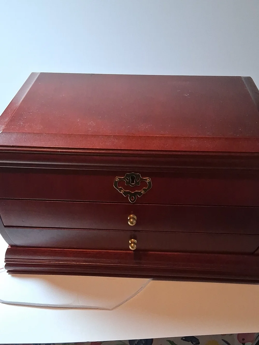 Classic Wooden Jewelry Chest in Deep Red Finish